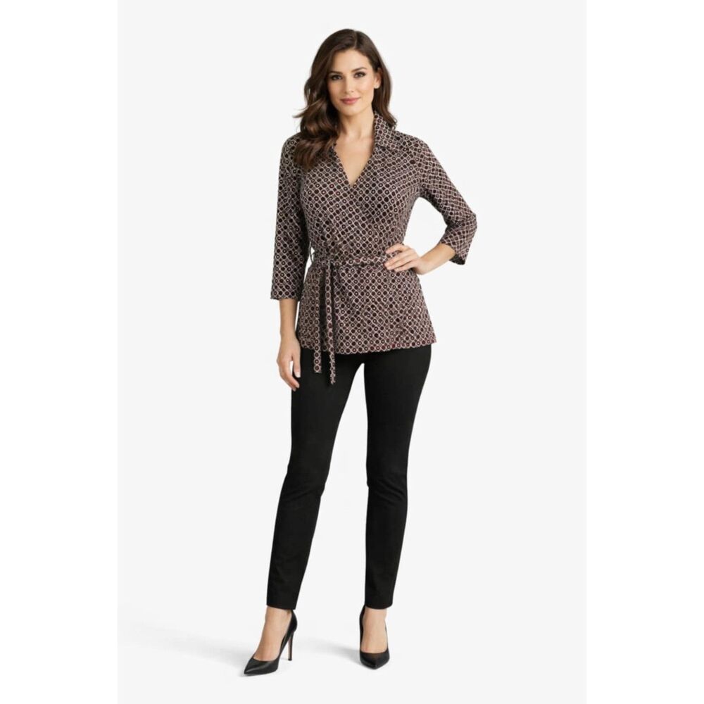 Geri C New York Shirt Blouse Top Faux Wrap Tie VINTAGE Women's WOMAN'S Large